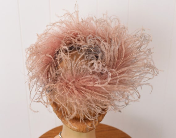1950s Pink Ostrich Feather Ombre Puff Tulle Hat - image 6
