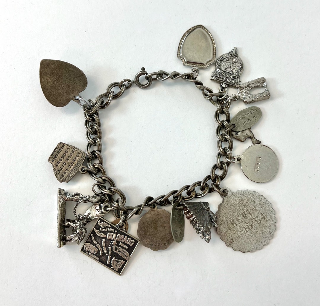 1950s/1960s Sterling Silver Charm Bracelet Love Token State