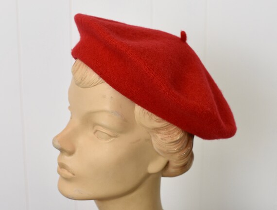 1980s Red Wool Normandy Ultrabasque Beret Hat - image 4