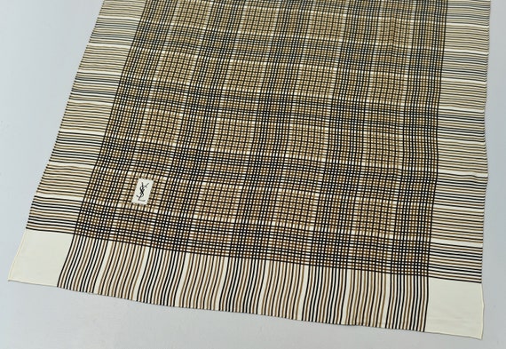 1980s Yves Saint Laurent Brown Plaid Striped Silk… - image 3