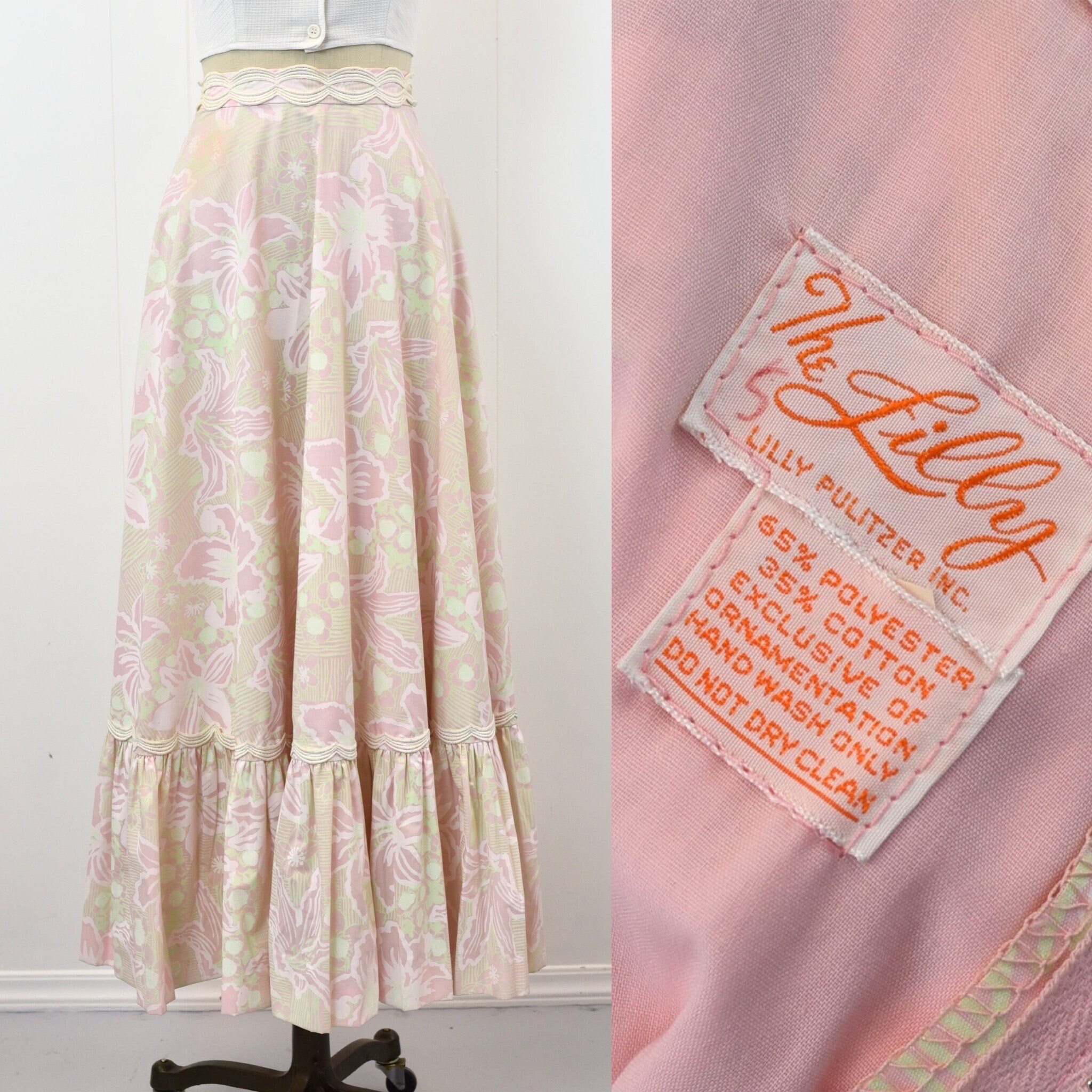1960s Lilly Pulitzer Pink Green Lily Floral Lace the Lilly