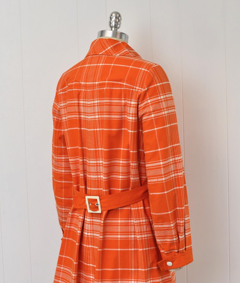 1970s Courreges Hyperbole Orange White Plaid Cotton Coat Jacket Dress image 15