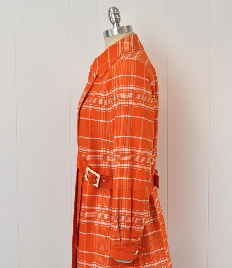1970s Courreges Hyperbole Orange White Plaid Cotton Coat Jacket Dress image 10