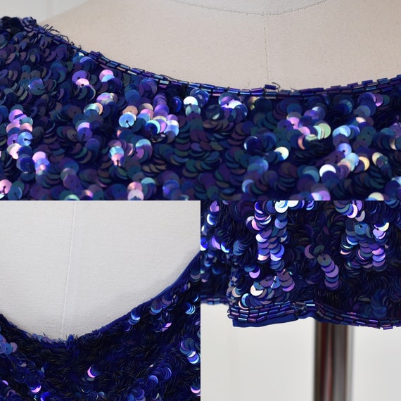 1980s Blue Purple Sequin Beaded Eve's Allure Part… - image 8