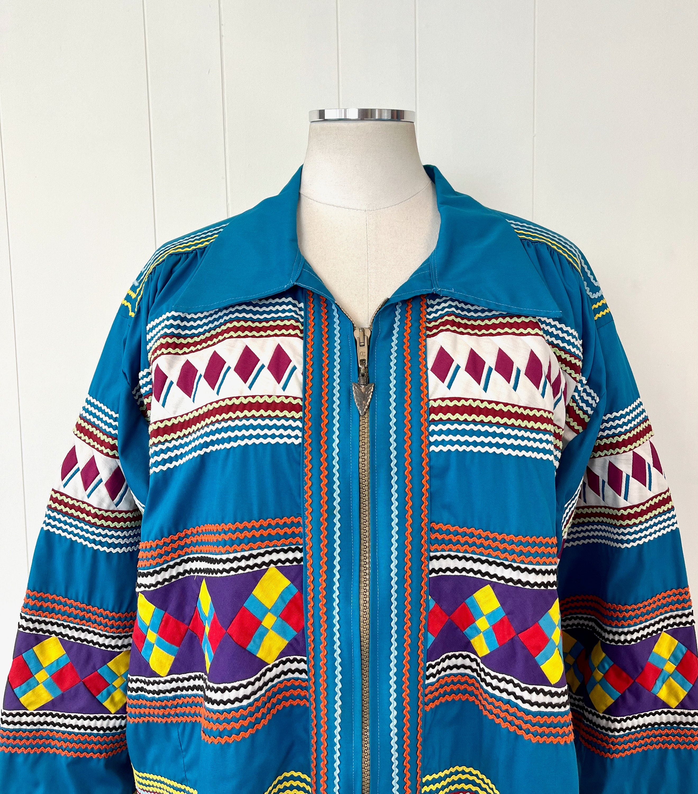 RARE 1980s Seminole Native American Patchwork Turquoise Blue