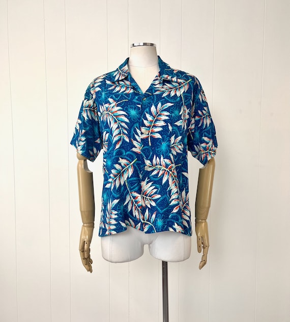 1950s Blue Hawaiian Surf & Sun Rockabilly Rayon Ti