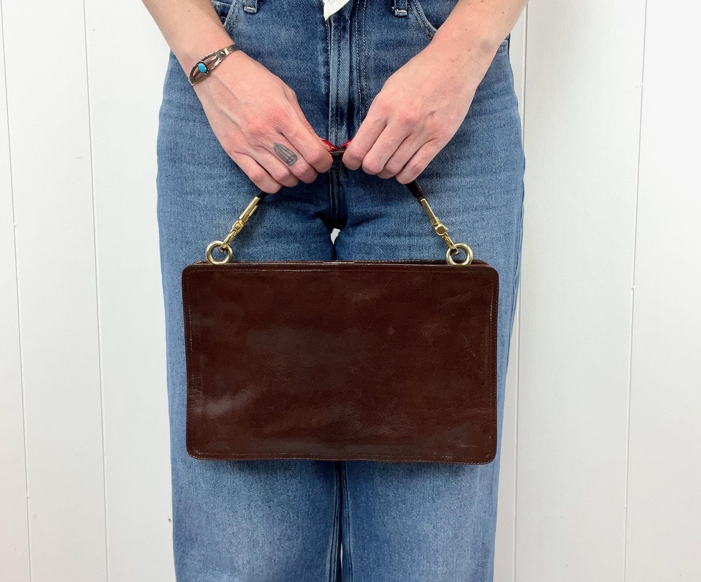 1970s Bottega Veneta Dark Brown Leather Shoulder Bag Purse