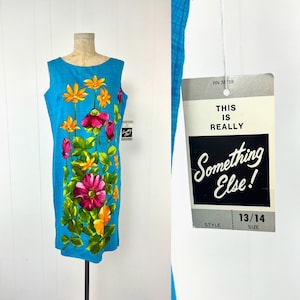 NOS 1960s Blue Floral Vibrant Something Else Shift Dress Volup