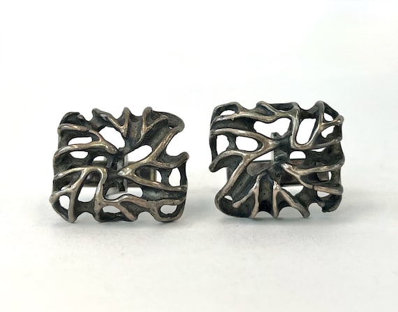 1950s/1960s Brutalist Cut Out Pierced Sterling Si… - image 1