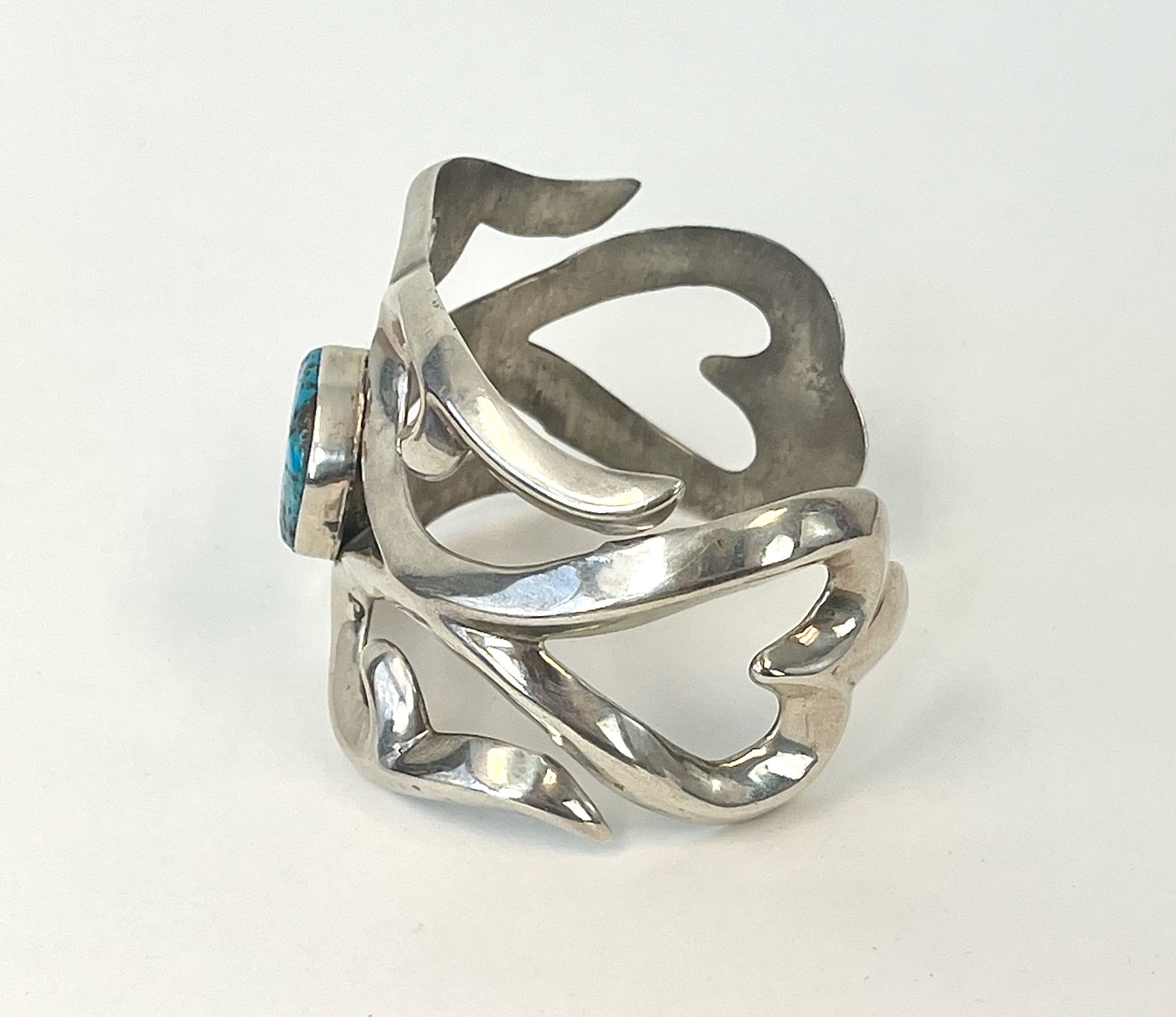 1960s Turquoise FJ Sterling Silver Sand Cast Native American