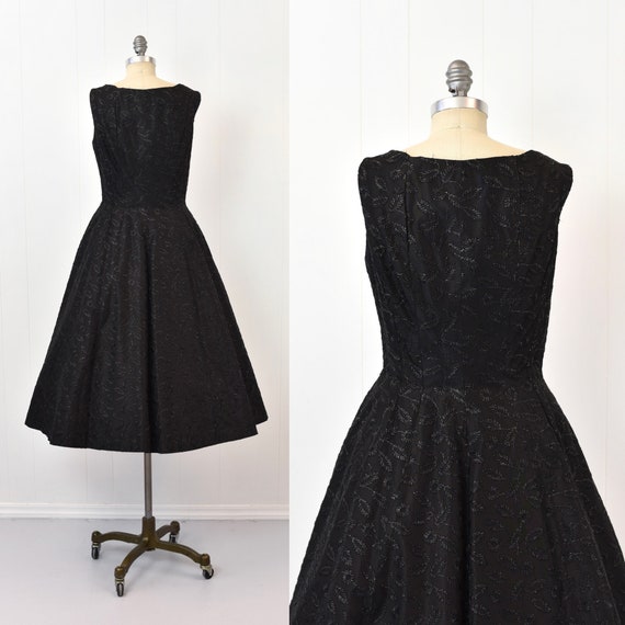 1950s Suzy Perette Black Floral Metallic Embroide… - image 6