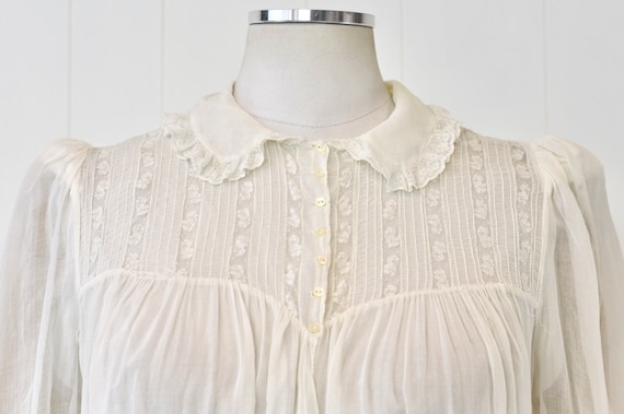Antique 1900s Edwardian White Cotton Lace Sheer N… - image 3