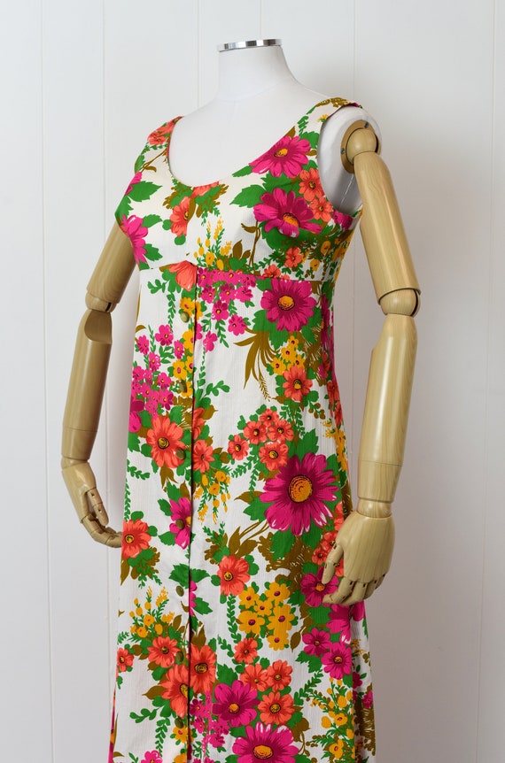 1960s/1970s Bright Floral Maxi Dress - image 5