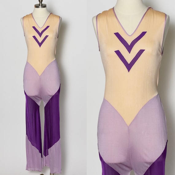 RARE 1930's Purple Sheer Beach Pajamas Jumpsuit