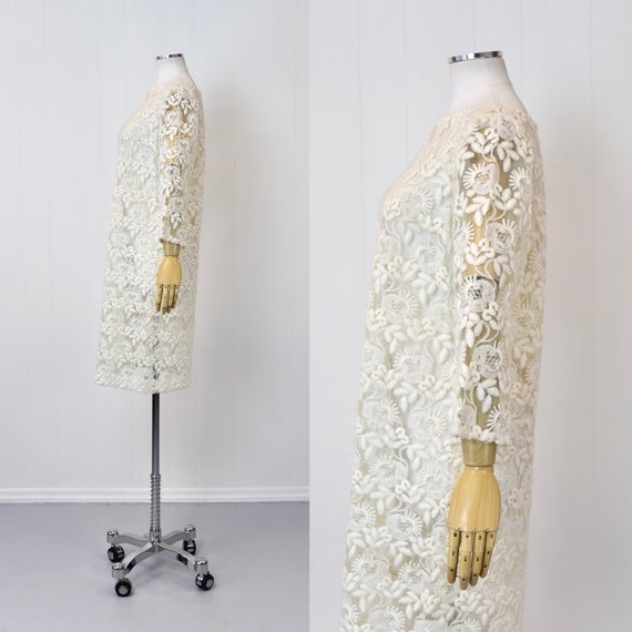 1960s/1970s White Sheer Floral Embroidery Bridal … - image 6