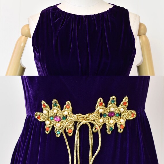 1960s Royal Purple Gold Metallic Beaded Rhineston… - image 3