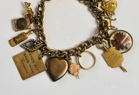 RARE 1940s Gold Sweetheart Charm Bracelet - image 2