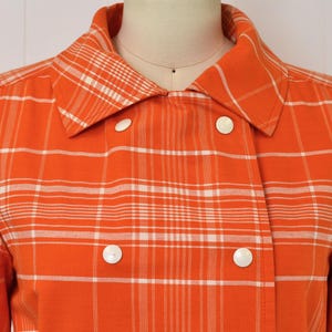 1970s Courreges Hyperbole Orange White Plaid Cotton Coat Jacket Dress image 3