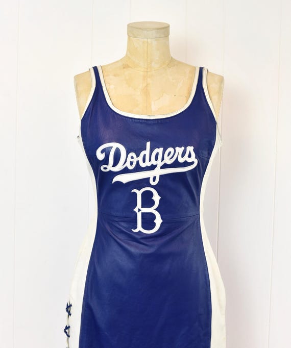 1990s Brooklyn Dodgers Baseball Cooperstown Collection Blue White Leather Lace up Dress