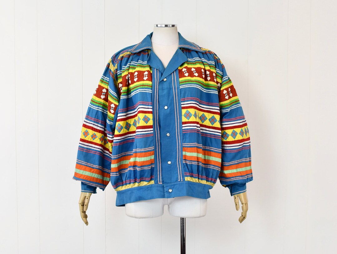 RARE 1970s Seminole Native American Turquoise Blue Patchwork