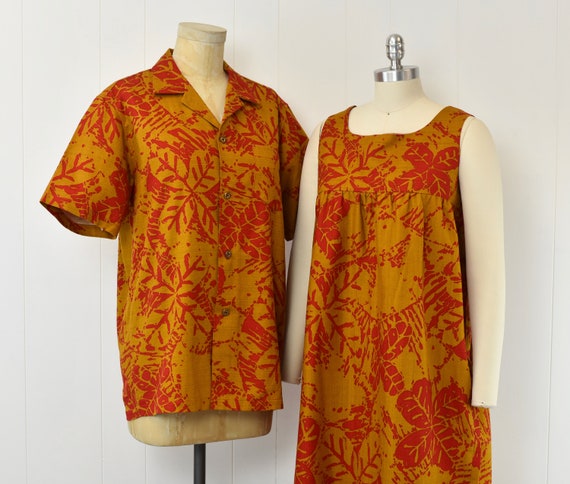 1960s/1970s Hawaiian Brown Mustard Red Floral Lea… - image 2