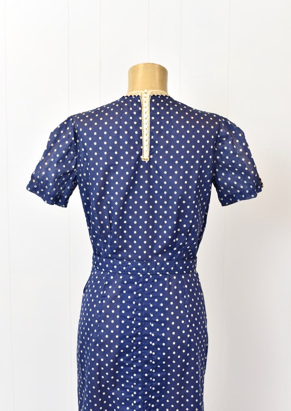 Early 1940s Polka Dot Blue Lace Dress with Belt - image 6