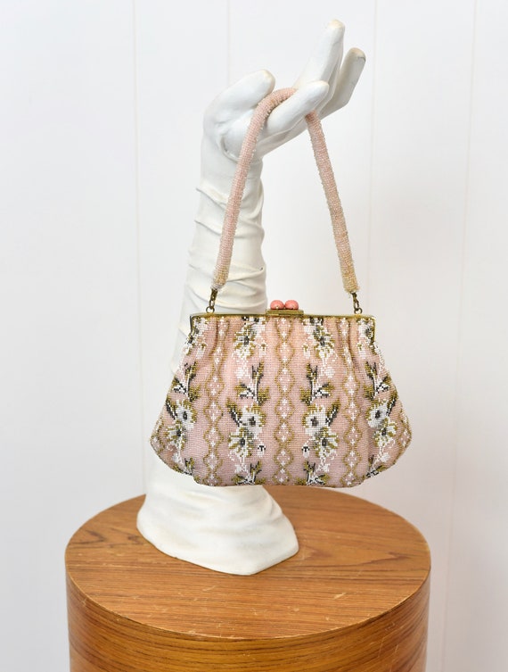 1950s Pink Floral Saks Fifth Avenue Beaded Purse … - image 6