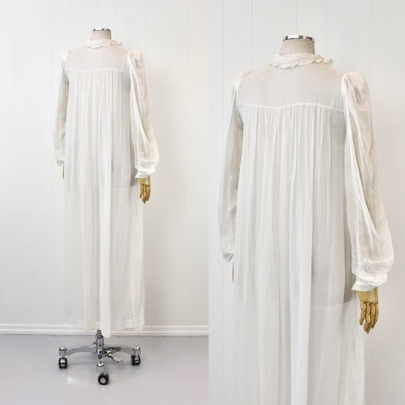 Antique 1900s Edwardian White Cotton Lace Sheer N… - image 6