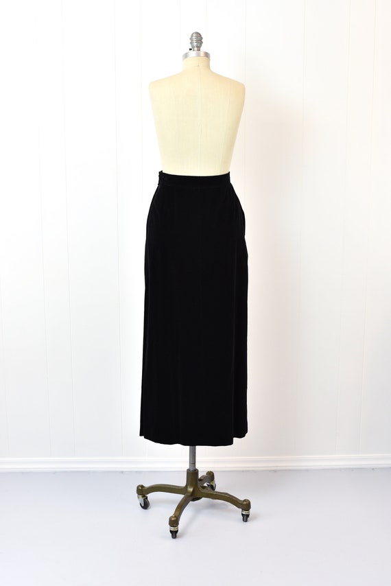 1980s Yves Saint Laurent Black Velvet Skirt with … - image 6