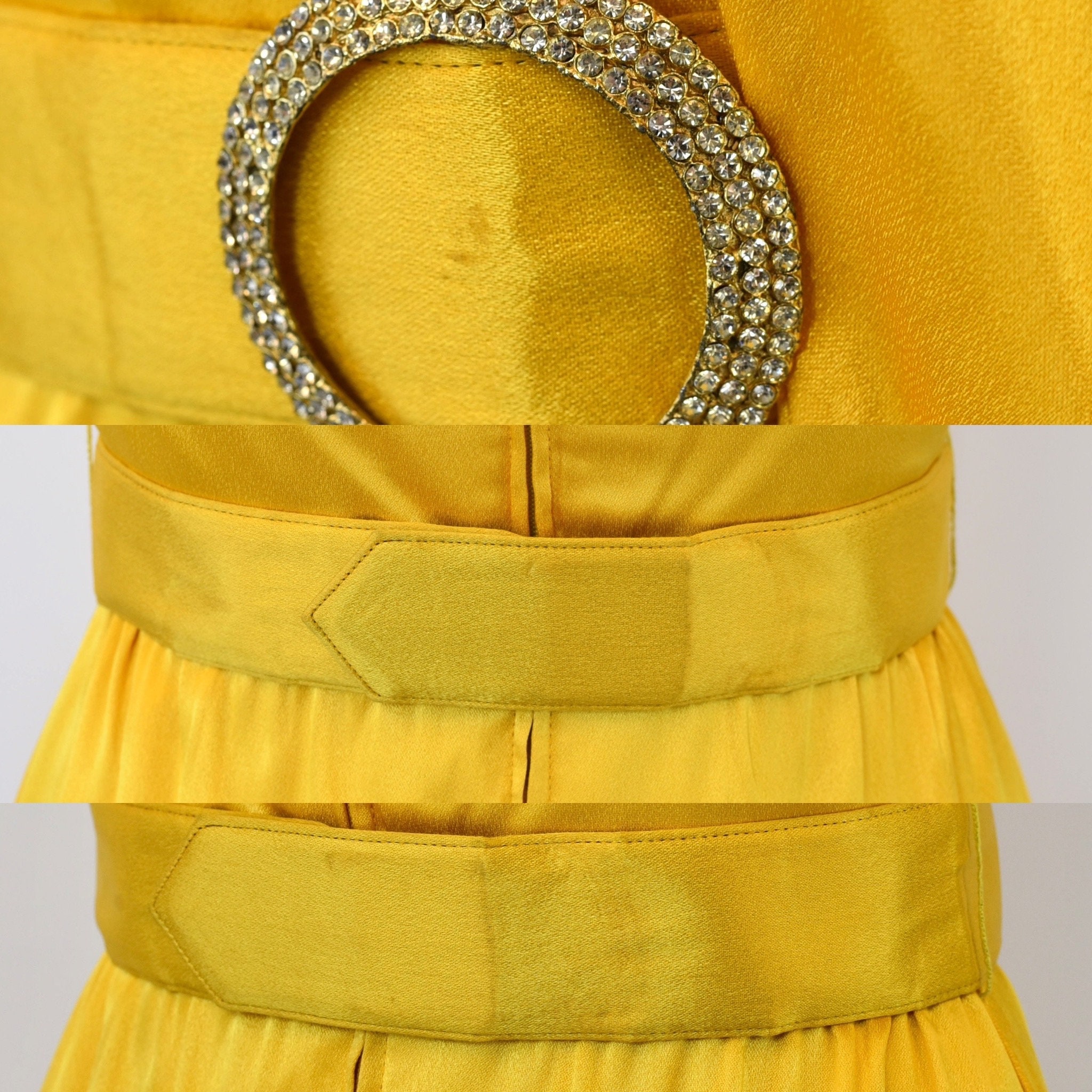 1970s Oscar De La Renta Yellow Bow Rhinestone Belt Party Dress Gown - Etsy