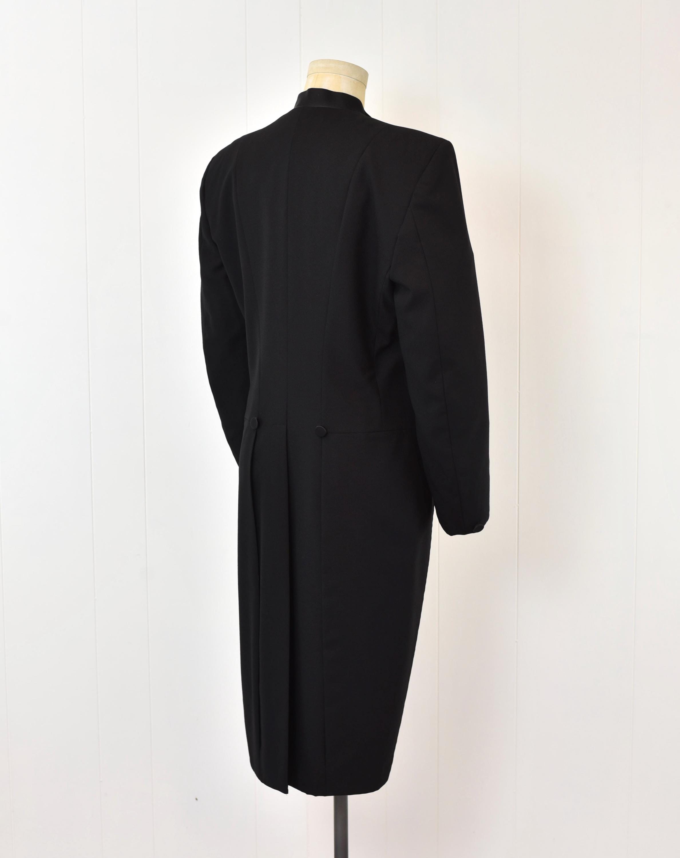 1980s Pierre Cardin Black Wool Satin Collar Tails Tuxedo Suit