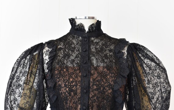 1980s Albert Capraro Black Floral Lace Victorian … - image 3