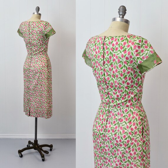 1950s Tulip Floral Novelty Print Wiggle Pencil Dr… - image 8