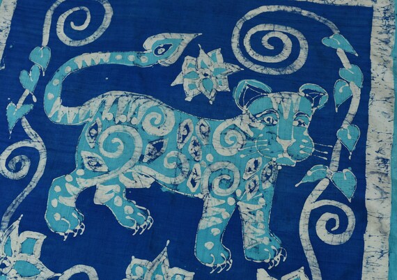 1970s/1980s Blue Thai Silk Panther Scarf - image 4