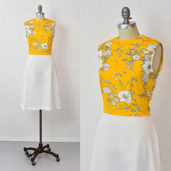 1970s JC Penney Yellow Gold White Floral Print Matchi… Gem