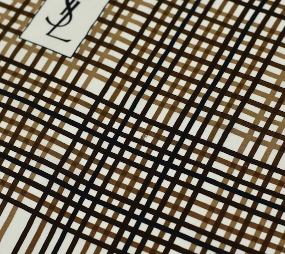 1980s Yves Saint Laurent Brown Plaid Striped Silk… - image 6