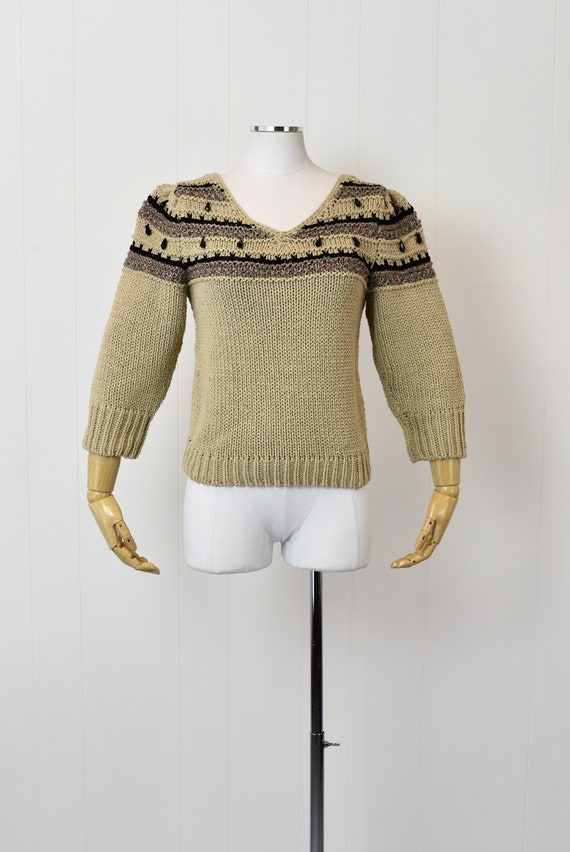 1990s Brown & Black Beaded Jennifer Reed Sweater - Gem