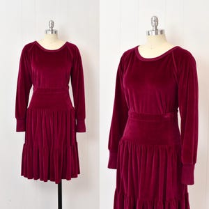 1980s Sonia Rykiel Paris Raspberry Magenta Velvet Blouse Skirt Matching Two Piece Set