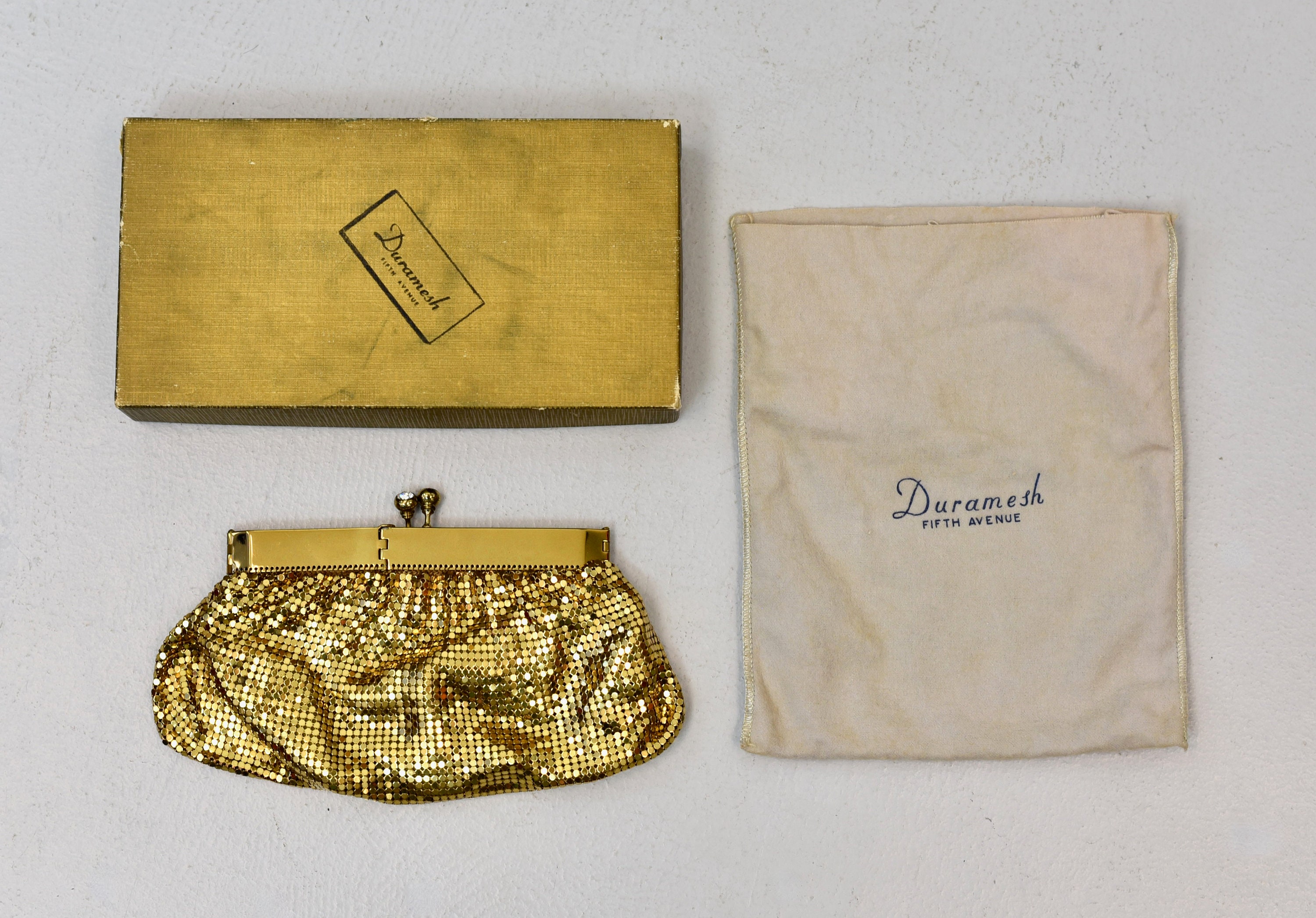 1950s Duramesh Fifth Avenue Gold Metal Mesh Rhinestone