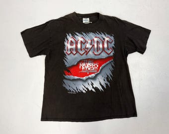 changes リメイクバンドTシャツ HAND PAINTING ACDC 1990 AC/DC the Razor's Edge Tour Cotton Single Stitch Double Sided