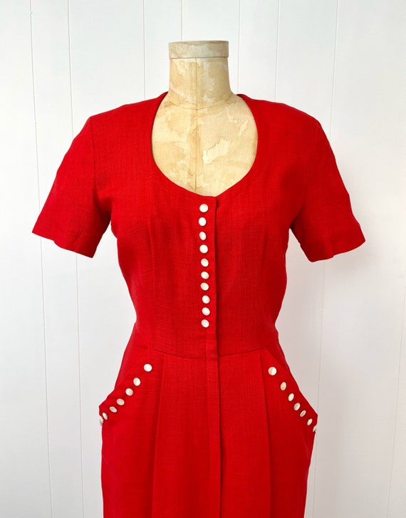 1940s Red Bombshell Front Zip Wiggle Pinup Dress - image 2