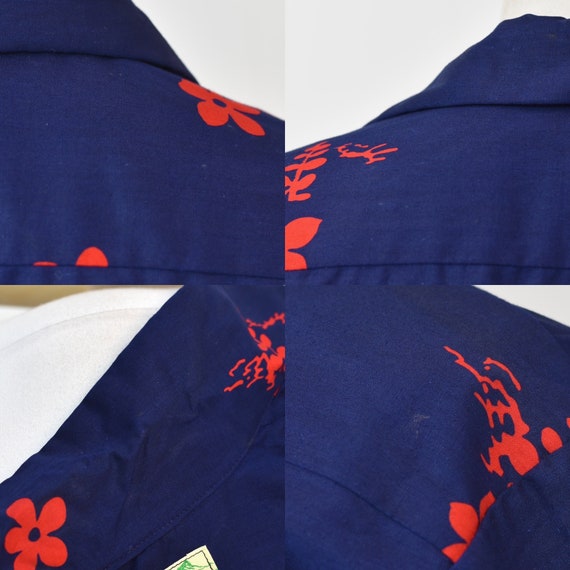 1960s/1970s Ui-Maikai Blue Red Floral Hibiscus Ha… - image 10