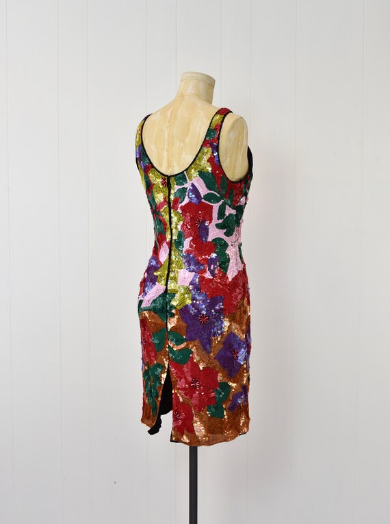 1980s/1990s Floral Sequin Beaded Colorful Party C… - image 9