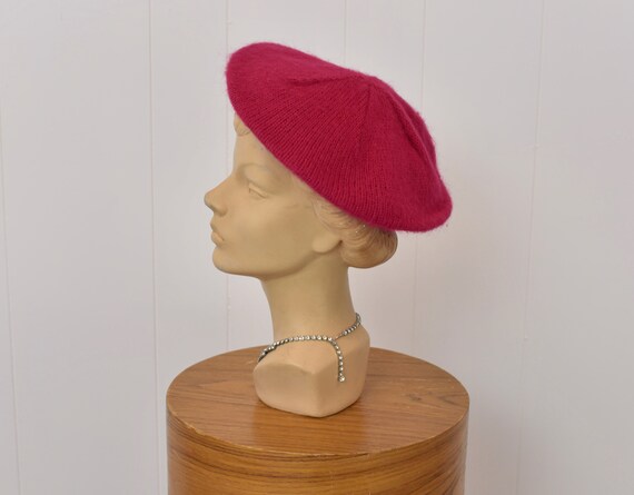 1980s Raspberry Pink Wool Beret Hat - image 5