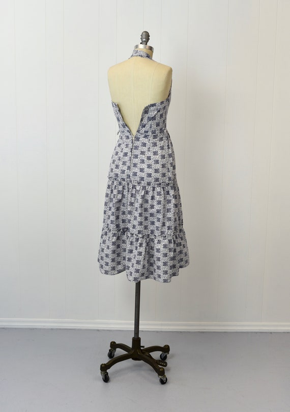 1950s Blue & White Halter Pinup Petite Day Dress - image 7