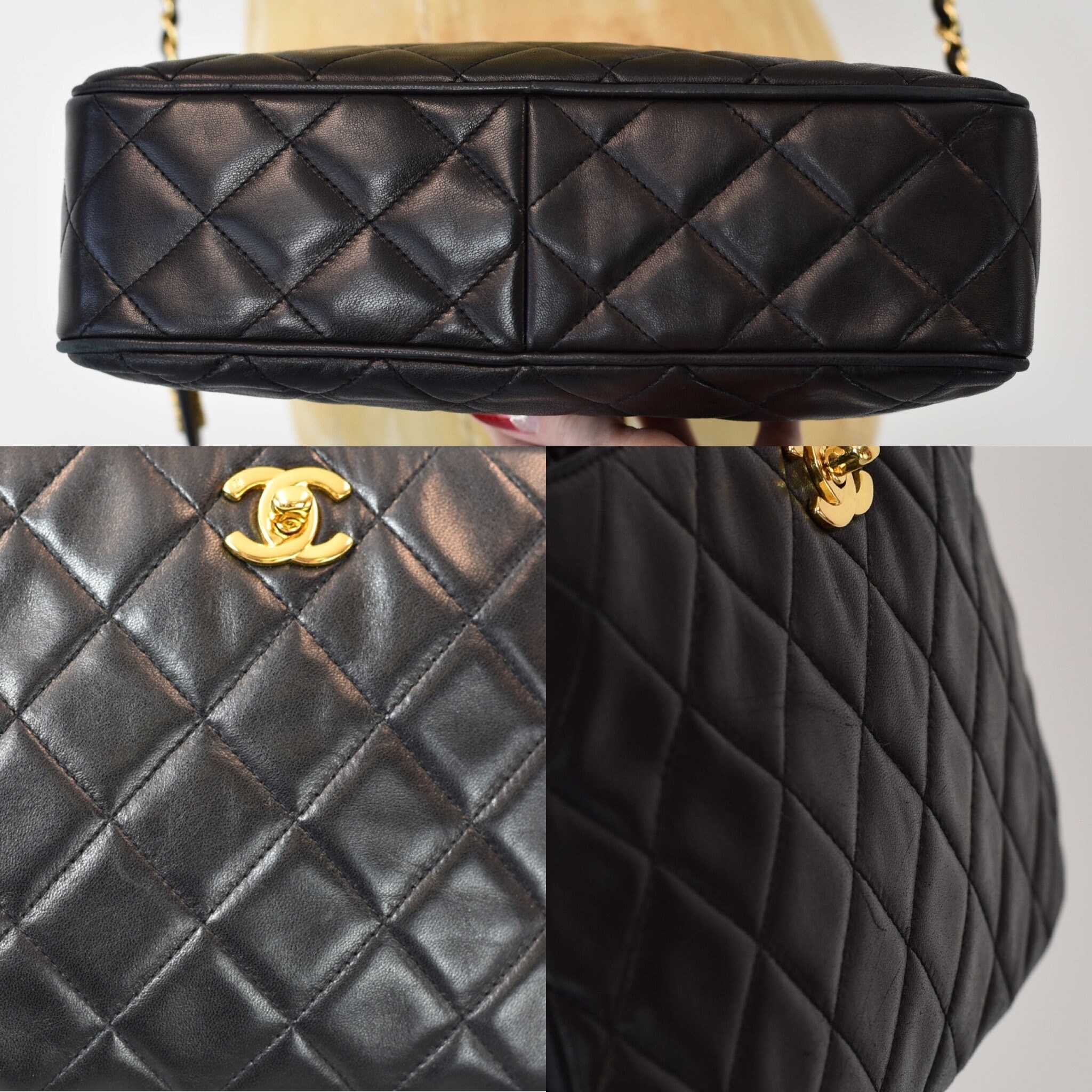 1990s Chanel Black Quilted Lambskin Leather With Gold Tone