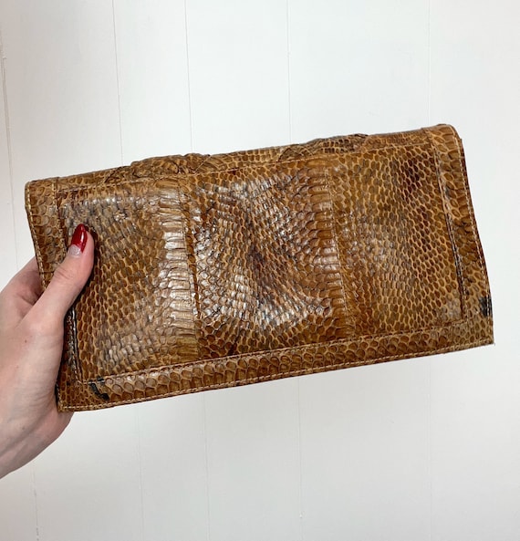 70’s Leather and Snakeskin Clutch W/ Chain Handle