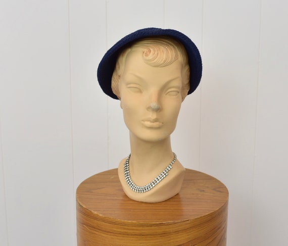 1950s/1960s Navy Blue Multi Bow Design Cap Hat - image 3