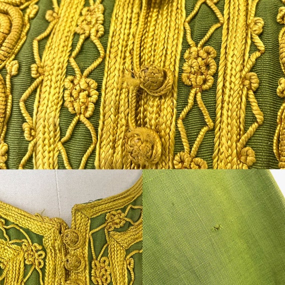 1960s/1970s Green Yellow Embroidered Grosgrain Wo… - image 10