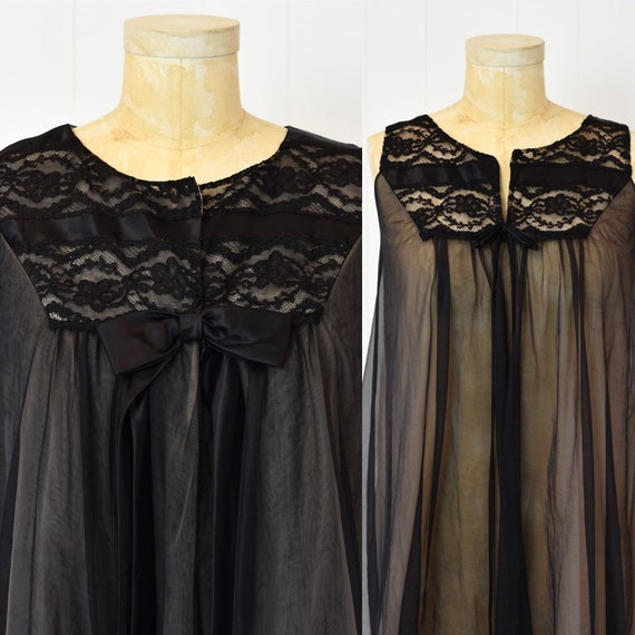 1950s/1960s Black & Light Nude Nylon Floral Lace … - image 3